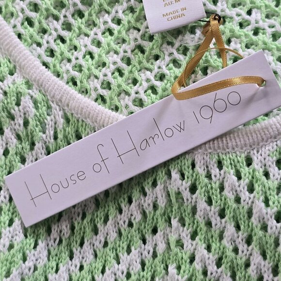 House of Harlow 1960 Knit Sleeveless Green/White Maxi Dress, Women's Medium - Picture 7 of 12